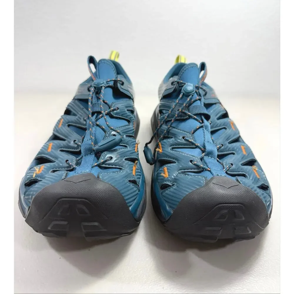 HOKA Hopara Men’s 10.5 Blue Orange Hiking Sandals Slip On Quick Lace